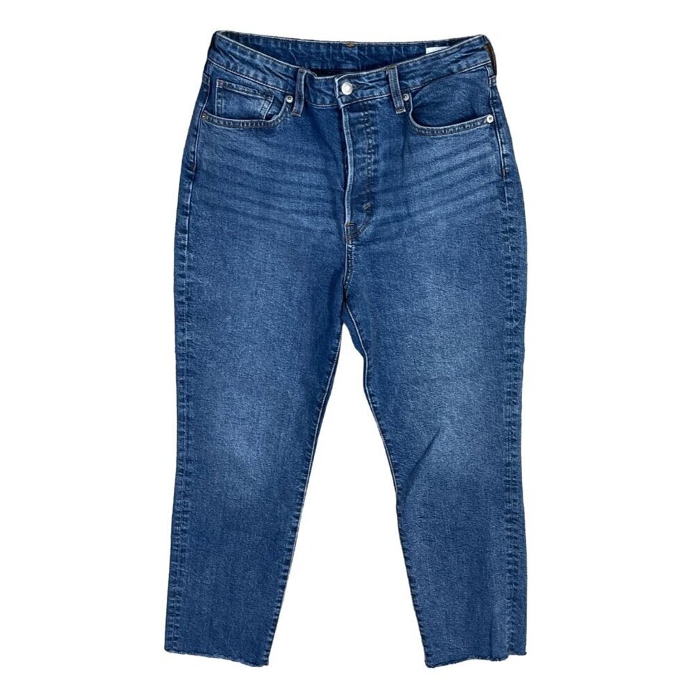 H&M Mom Jeans Ultra High Waist Button Fly Medium Size 8 Raw Hem